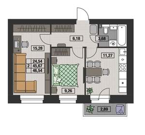 2-к квартира, вторичка, 47м2, 1/8 этаж