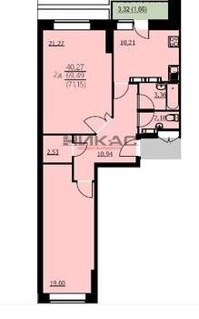 2-к квартира, сданный дом, 70м2, 6/24 этаж
