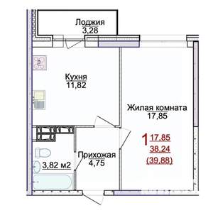 1-к квартира, строящийся дом, 40м2, 17/17 этаж