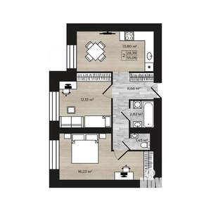 2-к квартира, строящийся дом, 55м2, 1/9 этаж