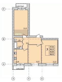 3-к квартира, строящийся дом, 89м2, 1/3 этаж