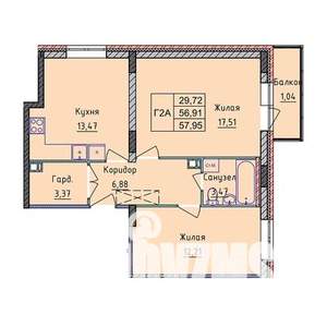 2-к квартира, строящийся дом, 57м2, 2/8 этаж