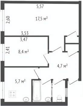 2-к квартира, вторичка, 41м2, 1/5 этаж