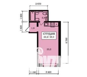 Студия квартира, строящийся дом, 29м2, 8/10 этаж