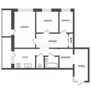 3-к квартира, вторичка, 64м2, 1/9 этаж