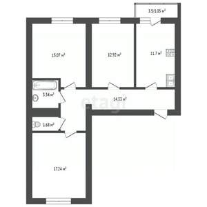 3-к квартира, вторичка, 76м2, 9/9 этаж