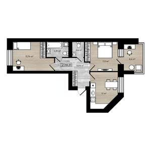 2-к квартира, вторичка, 55м2, 2/4 этаж