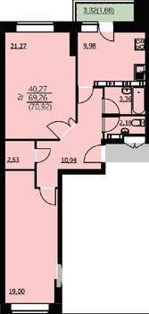 2-к квартира, строящийся дом, 71м2, 18/24 этаж