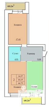 2-к квартира, вторичка, 67м2, 8/12 этаж
