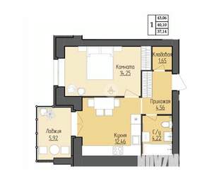 1-к квартира, вторичка, 40м2, 2/9 этаж