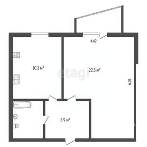1-к квартира, вторичка, 44м2, 5/5 этаж