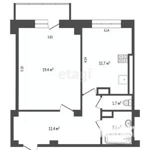 1-к квартира, вторичка, 51м2, 4/17 этаж