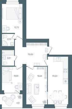 3-к квартира, строящийся дом, 82м2, 4/16 этаж