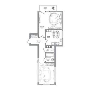 2-к квартира, строящийся дом, 48м2, 9/18 этаж