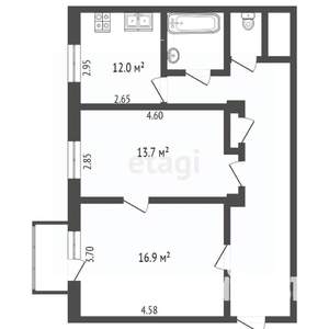 2-к квартира, вторичка, 54м2, 2/4 этаж