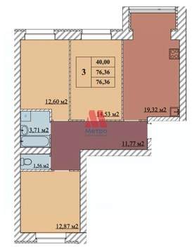 3-к квартира, вторичка, 76м2, 8/10 этаж