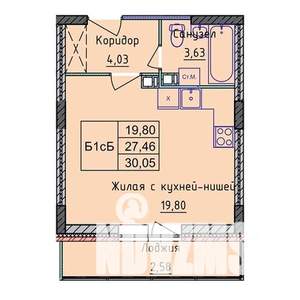 1-к квартира, строящийся дом, 30м2, 1/8 этаж