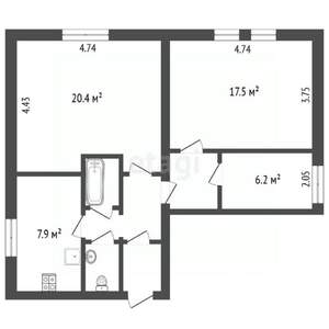 3-к квартира, вторичка, 65м2, 1/3 этаж