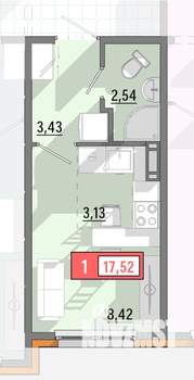 1-к квартира, сданный дом, 18м2, 1/8 этаж