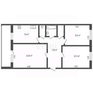 3-к квартира, вторичка, 59м2, 4/5 этаж