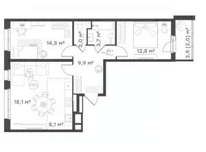 2-к квартира, вторичка, 71м2, 17/18 этаж
