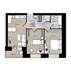 2-к квартира, вторичка, 59м2, 9/9 этаж