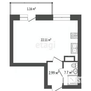 Студия квартира, вторичка, 27м2, 4/5 этаж