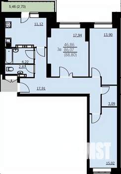 3-к квартира, вторичка, 89м2, 6/24 этаж