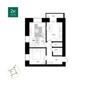 2-к квартира, вторичка, 48м2, 8/12 этаж