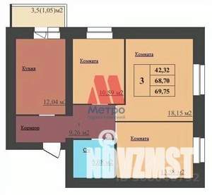 3-к квартира, сданный дом, 70м2, 13/16 этаж