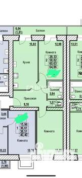 2-к квартира, вторичка, 59м2, 1/4 этаж