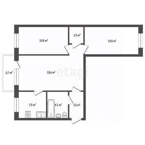 3-к квартира, вторичка, 57м2, 5/5 этаж