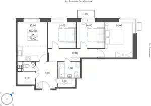 3-к квартира, вторичка, 77м2, 8/11 этаж