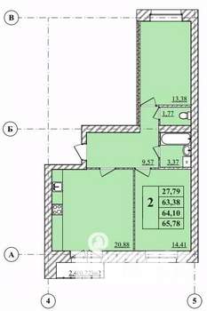 2-к квартира, строящийся дом, 66м2, 3/3 этаж