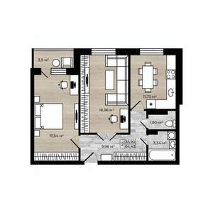 2-к квартира, вторичка, 64м2, 8/14 этаж