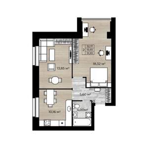 2-к квартира, сданный дом, 52м2, 1/10 этаж