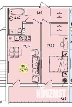 1-к квартира, вторичка, 53м2, 5/9 этаж