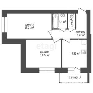 2-к квартира, вторичка, 51м2, 2/5 этаж