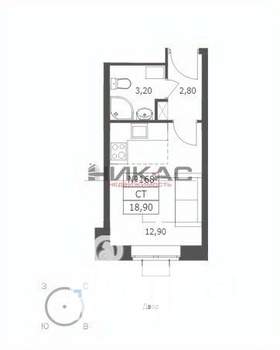 1-к квартира, вторичка, 19м2, 8/10 этаж