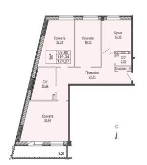 3-к квартира, строящийся дом, 124м2, 7/8 этаж