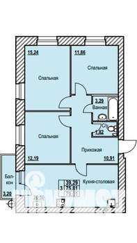3-к квартира, строящийся дом, 79м2, 2/9 этаж