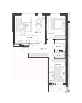 2-к квартира, вторичка, 72м2, 6/9 этаж