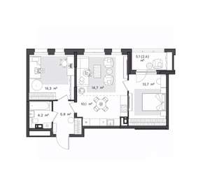 2-к квартира, вторичка, 65м2, 6/9 этаж
