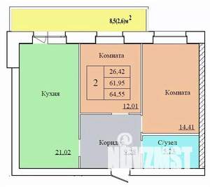 2-к квартира, строящийся дом, 65м2, 9/12 этаж