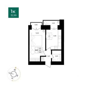 1-к квартира, вторичка, 33м2, 10/12 этаж