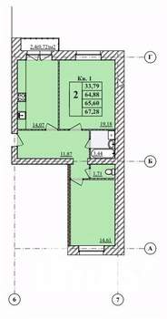 2-к квартира, строящийся дом, 67м2, 1/3 этаж