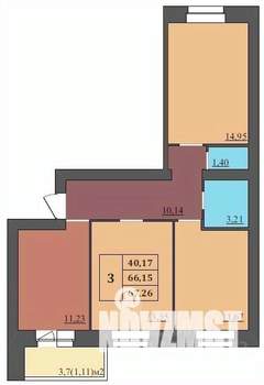 3-к квартира, строящийся дом, 67м2, 3/9 этаж