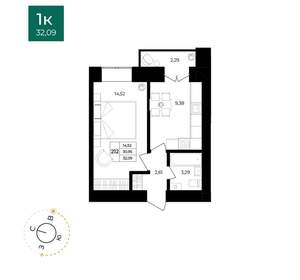 1-к квартира, вторичка, 32м2, 7/12 этаж