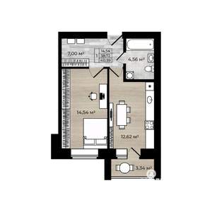 1-к квартира, вторичка, 40м2, 5/5 этаж