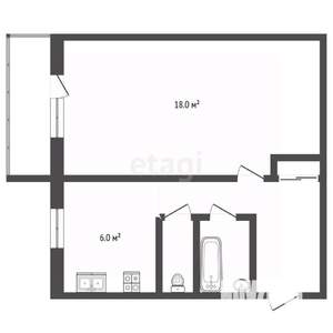 1-к квартира, вторичка, 31м2, 5/5 этаж